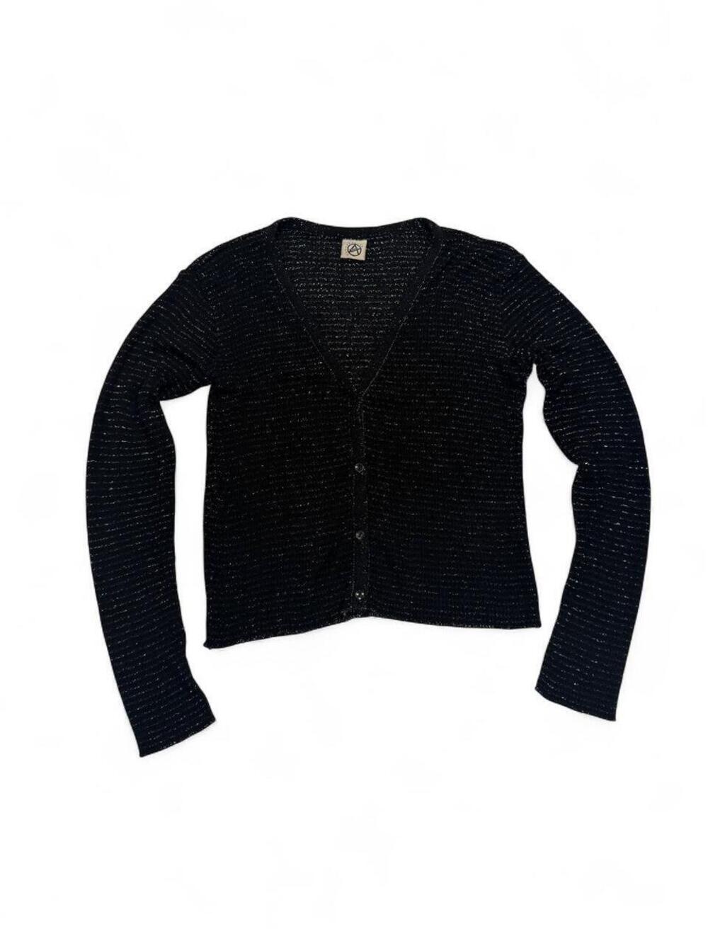 Black Knit Cardigan with Metallic Threading